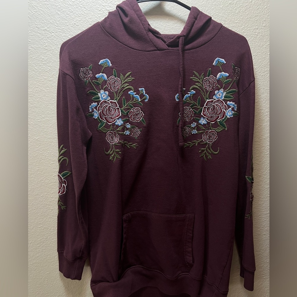 Maroon hoodie with flowers